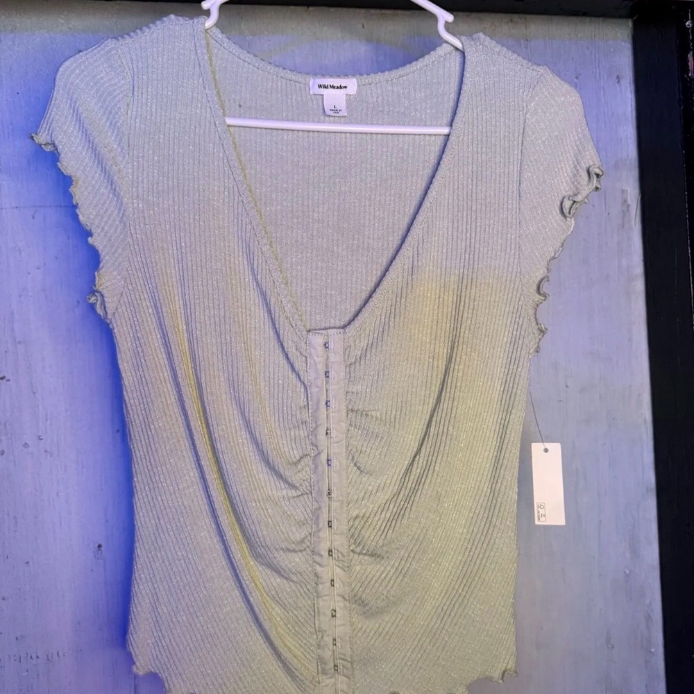 Wild Fable Sage Green Ribbed Hook-Front Crop Top
